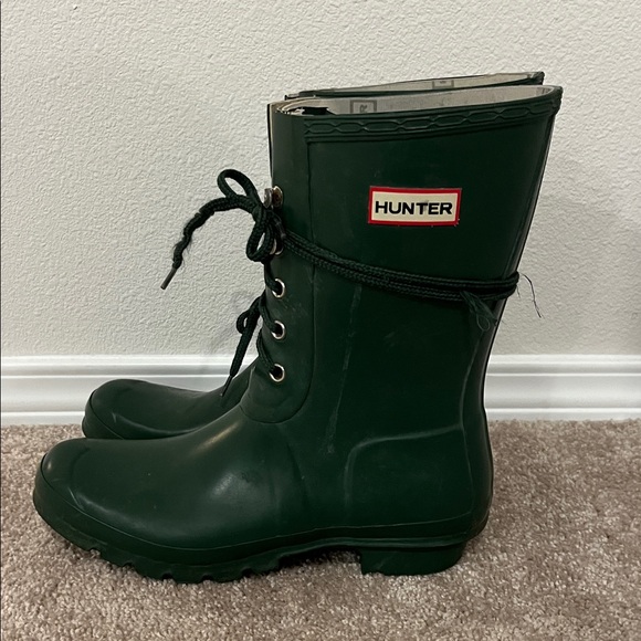 Hunter Core Wellington Dark Green Lace-Up Boots - Picture 1 of 6
